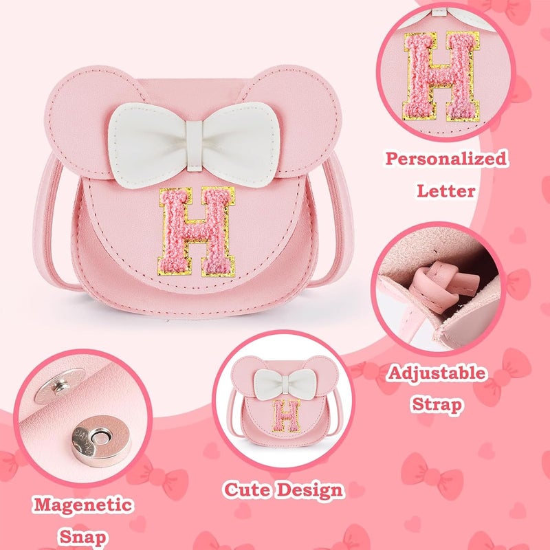 URSKYTOUS Toddler Purse Gifts for Girl Kids Little Initial Mouse Ears Bow Crossbody Bag Pink Cute Pu Shoulder Handbag - Image 3